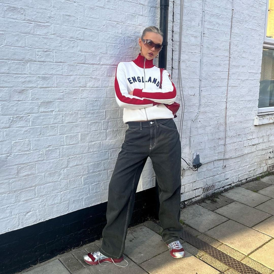 Contrast Color Streetwear Zip Hoodie for Women