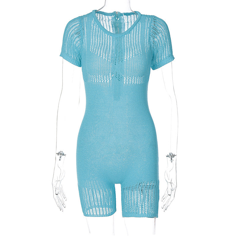 Women's Ribbed Knit Zip-Front Hip-Lifting Romper