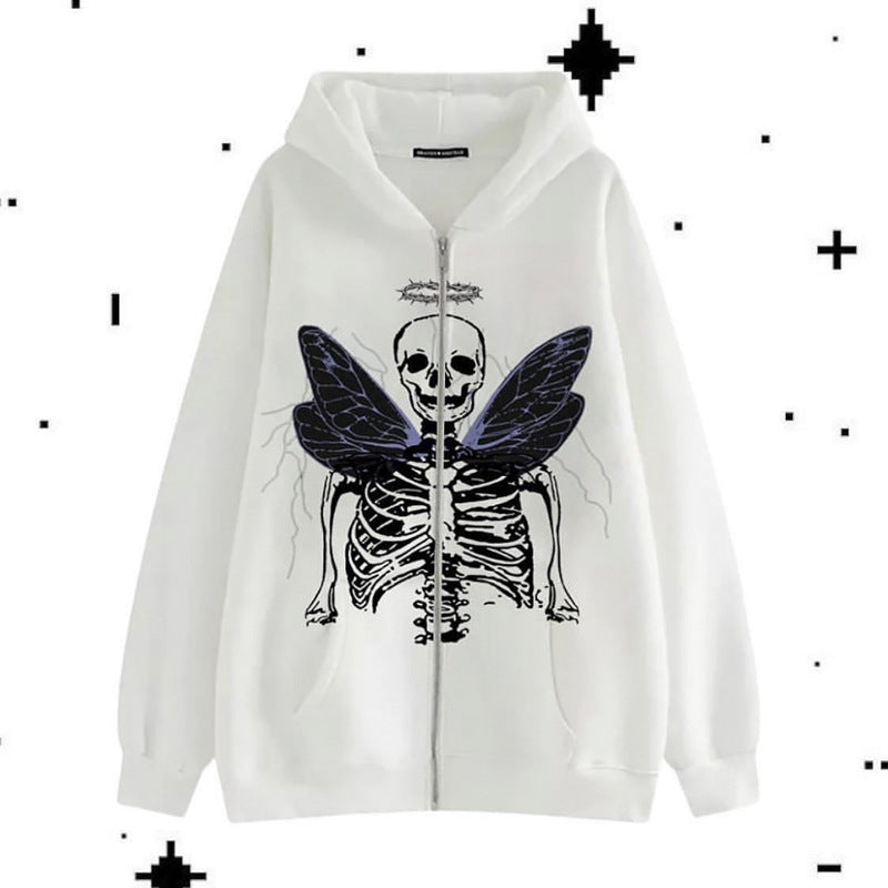 Rhinestone Spider Zip-Up Cardigan Jacket