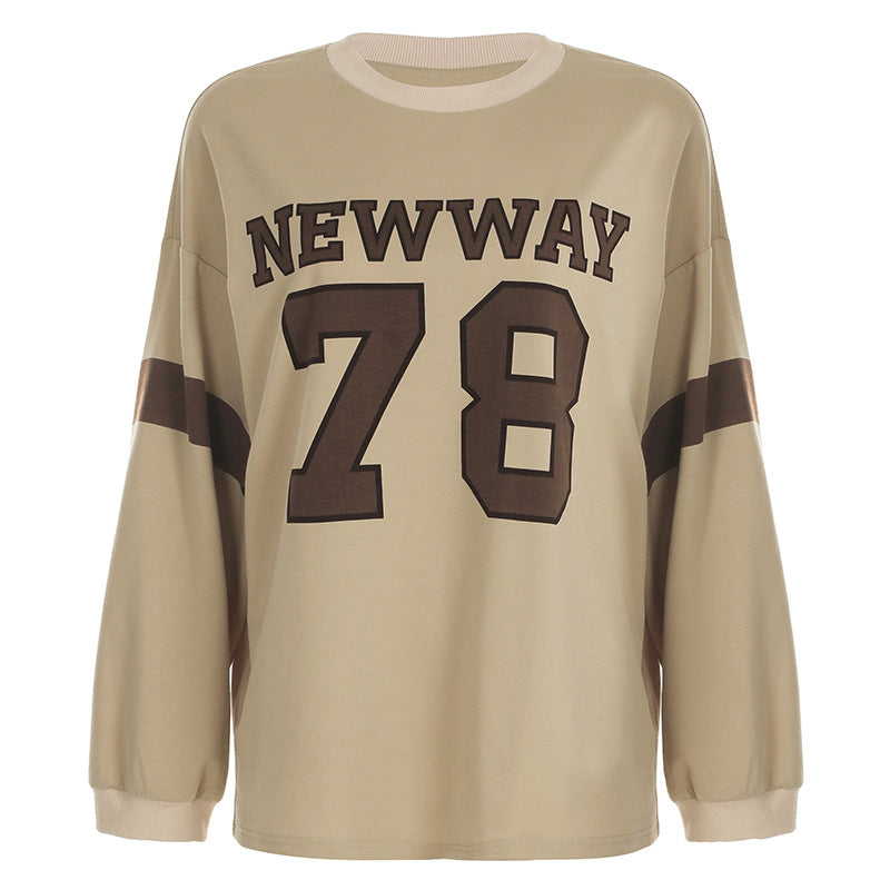 Cute College Style Digital Print Loose Sweatshirt