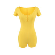 Women's Button-Front Short Sleeve Casual Jumpsuit