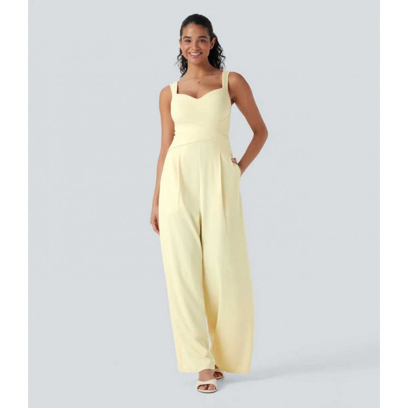 Womens Sleeveless Figure-flattering Wide-leg Jumpsuit