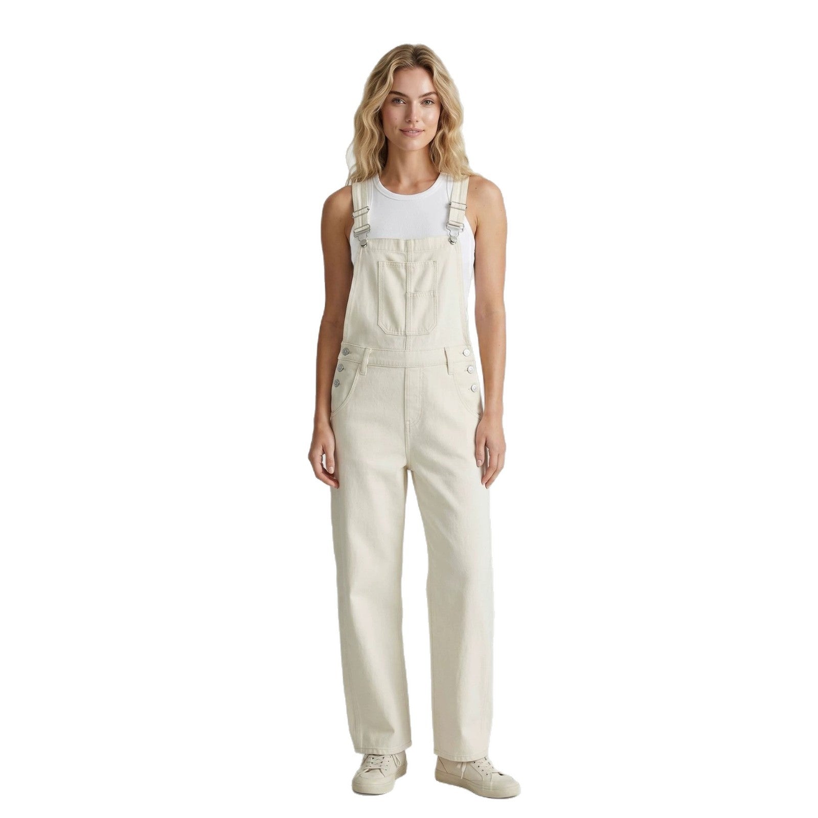 Washed Vintage Loose Straight-leg Womens Denim Overalls Long Pants