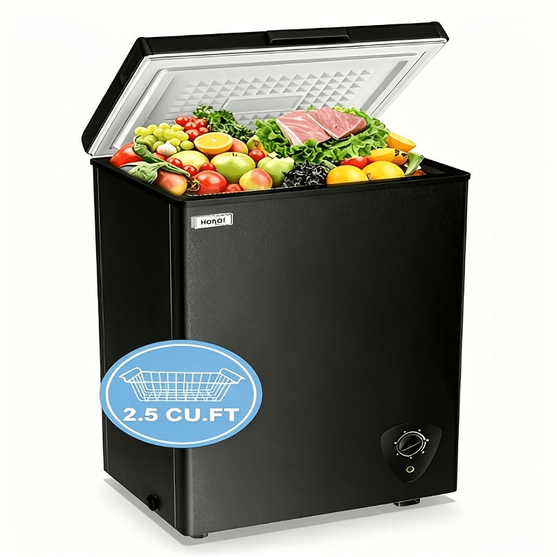 Compact Chest Freezer – Small Black Deep Freezer with Top Door, 7‑Setting Thermostat and Removable Basket