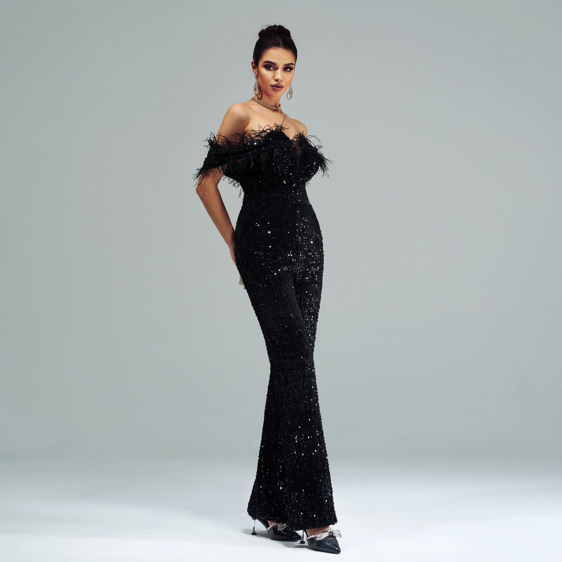 Chic Sexy Long Halter Sequin Jumpsuit For Evening Events
