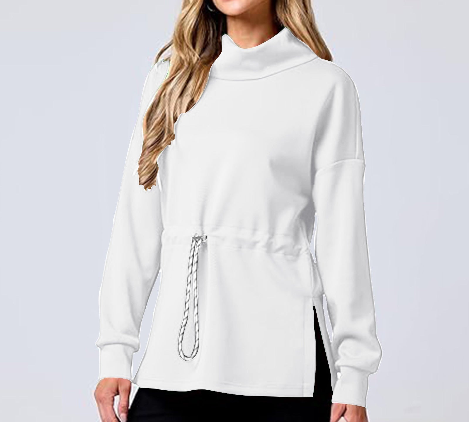 Women's Drawstring Mid-Length Casual Pullover Sweater