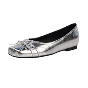 French Square-Toe Ballet Flats with Bow