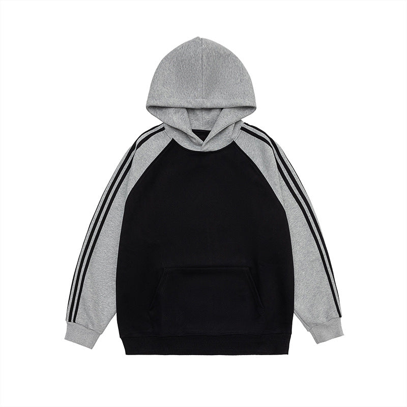 Unisex Contrast Stripe Raglan Pullover Casual Sweatshirt