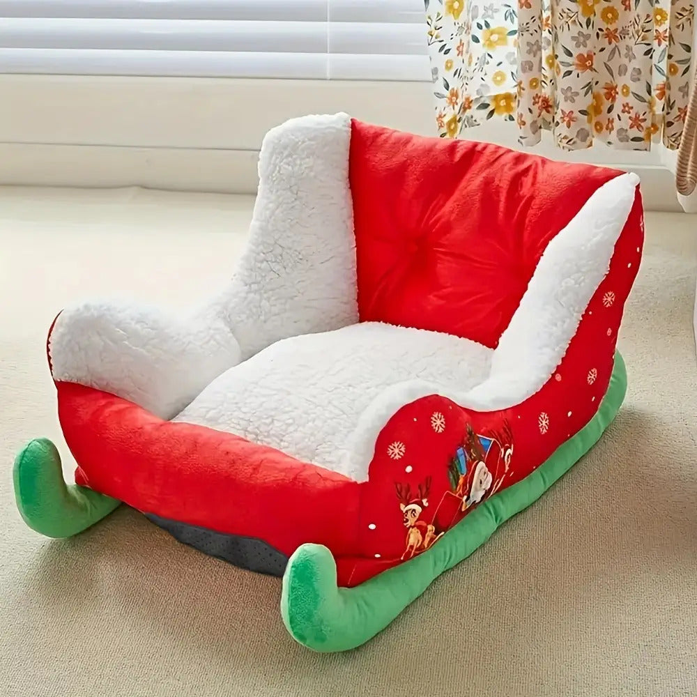 Modern Christmas Sleigh Bed - Cozy Winter Warmth With Snowflake & Reindeer Design, Soft Polyester Bed For Small To Medium Dogs, Perfect Holiday Gift For Pet Lovers, Christmas Dog Bed, Festive Pet F...