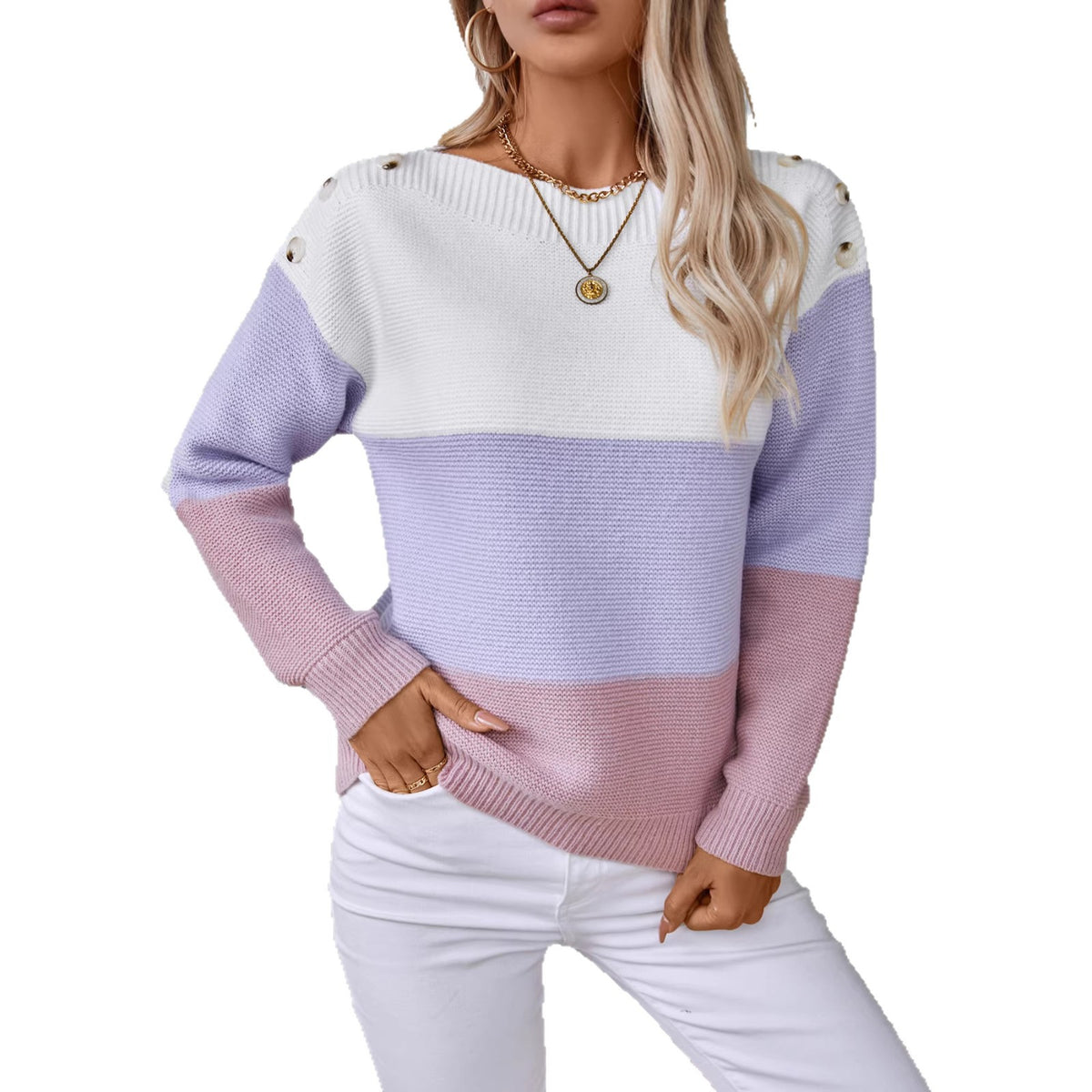 Color-block Boat-neck Pullover Knit