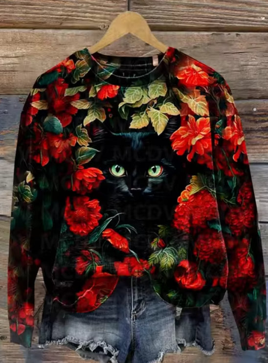 Women's Festive Christmas Graphic Round-Neck Sweatshirt