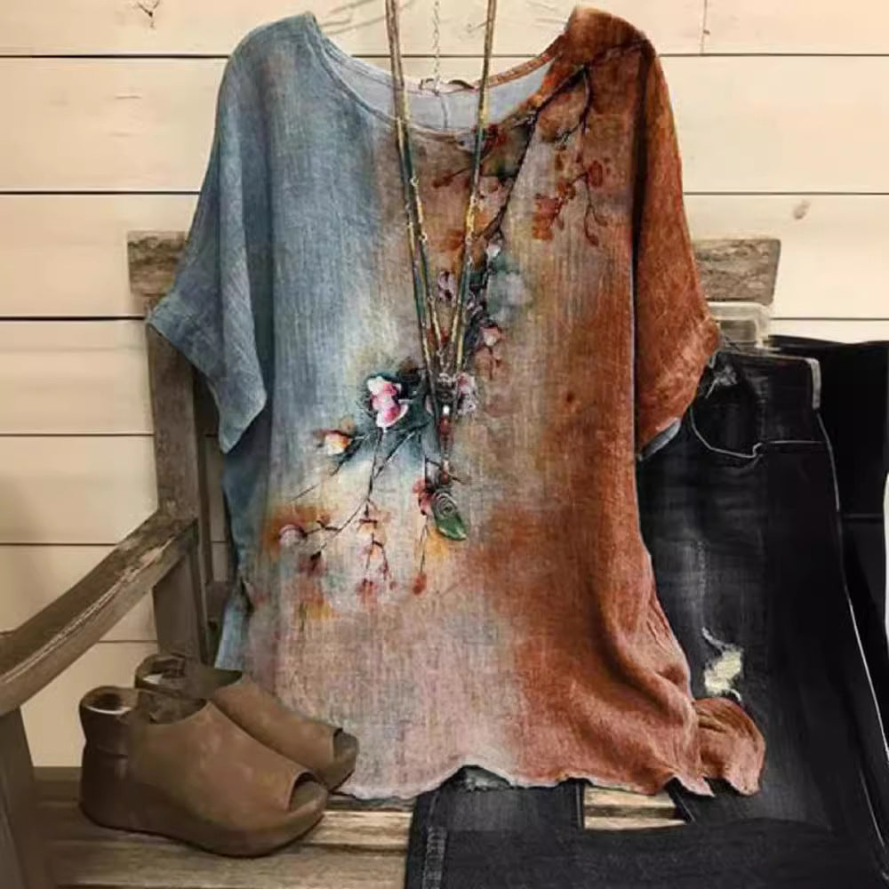 Floral Loose-Fit Short Sleeve Top – Lightweight, Breezy & Trendy
