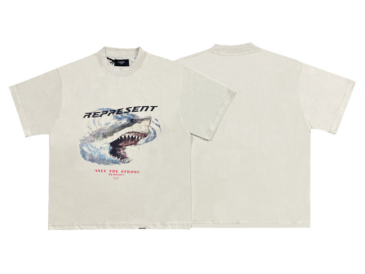 Washed Shark Print Short Sleeve Tee