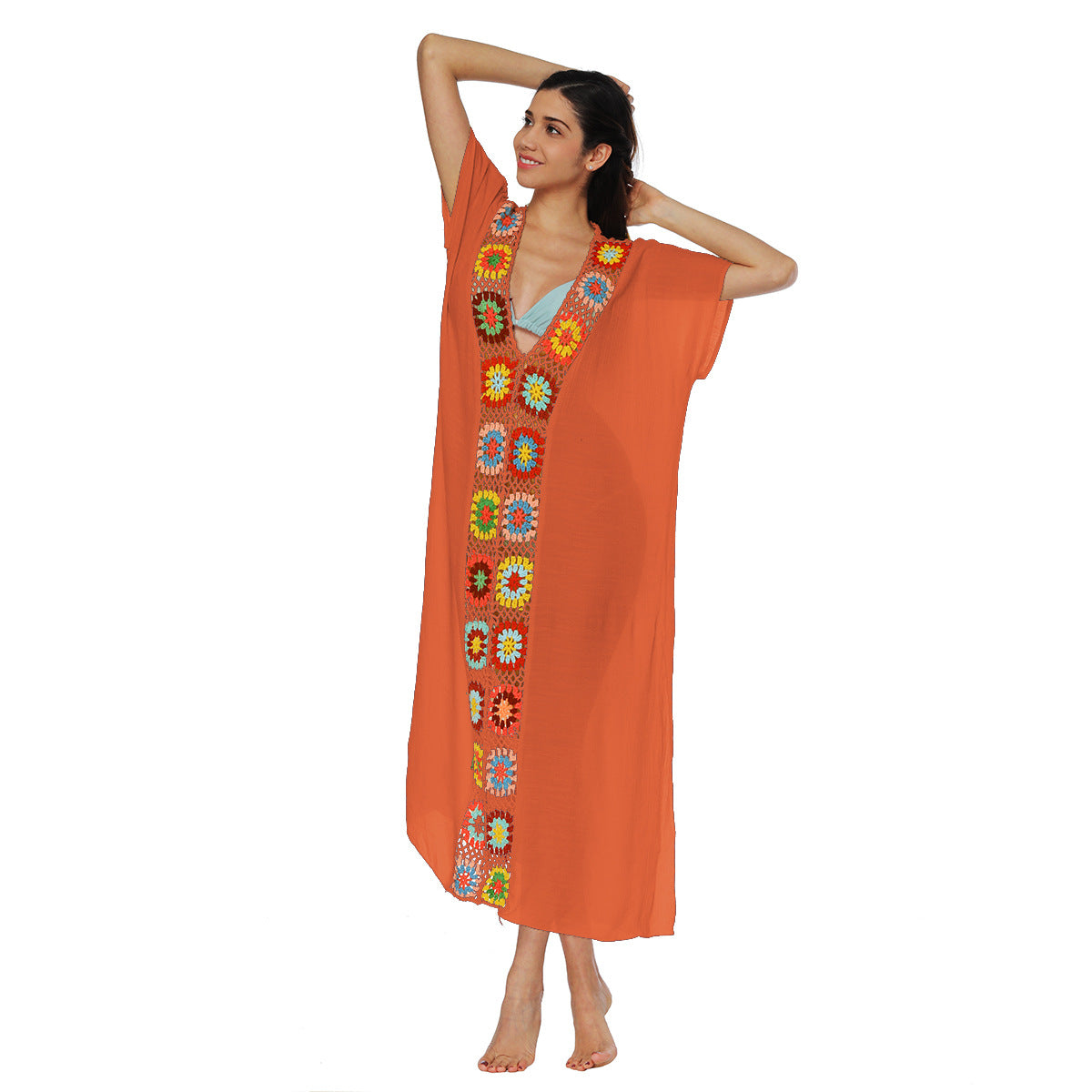 Hand-Knitted Patchwork Slit Maxi Dress