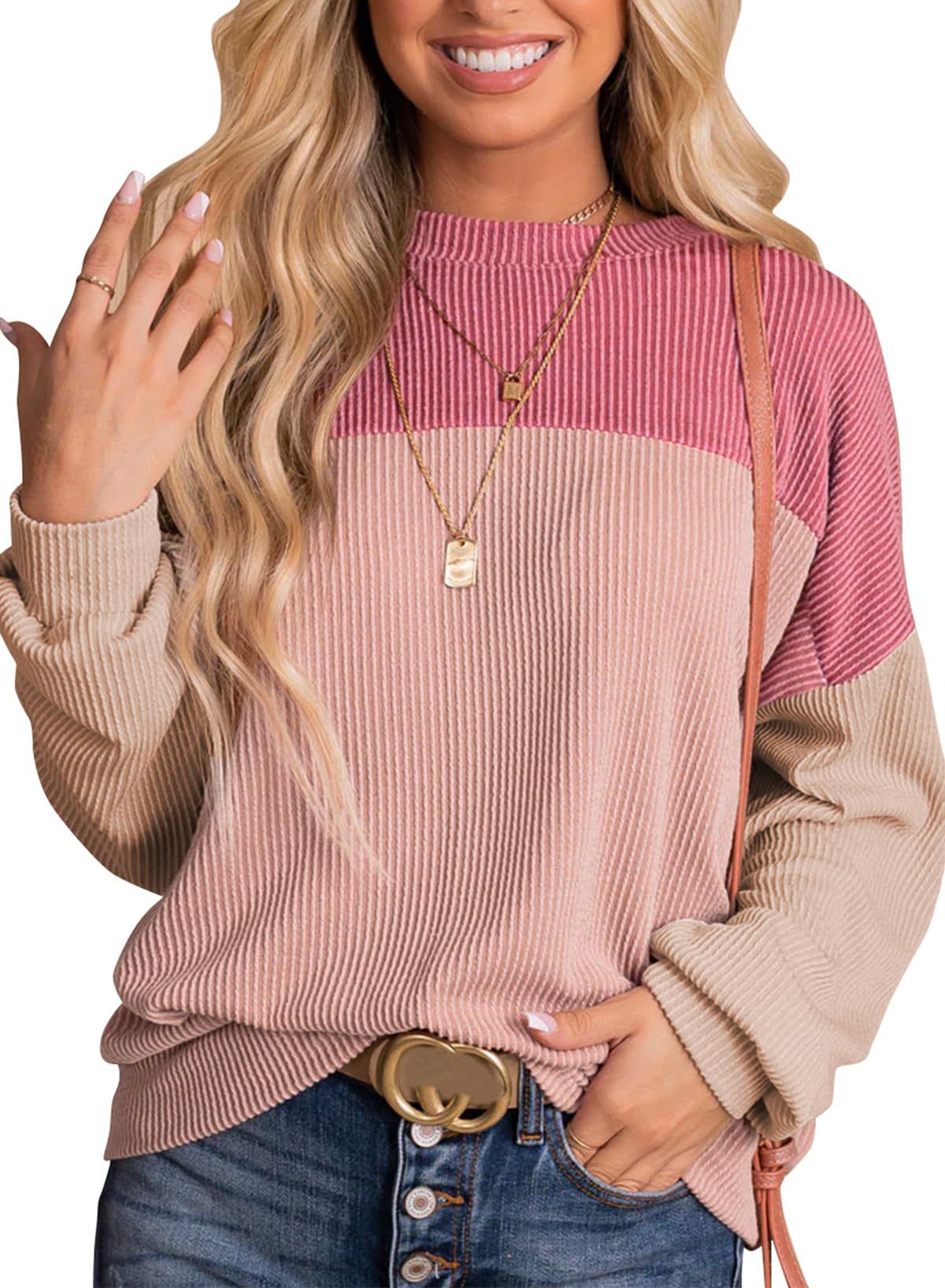 Chic Colorblock Long-Sleeve Loose Pullover Sweater