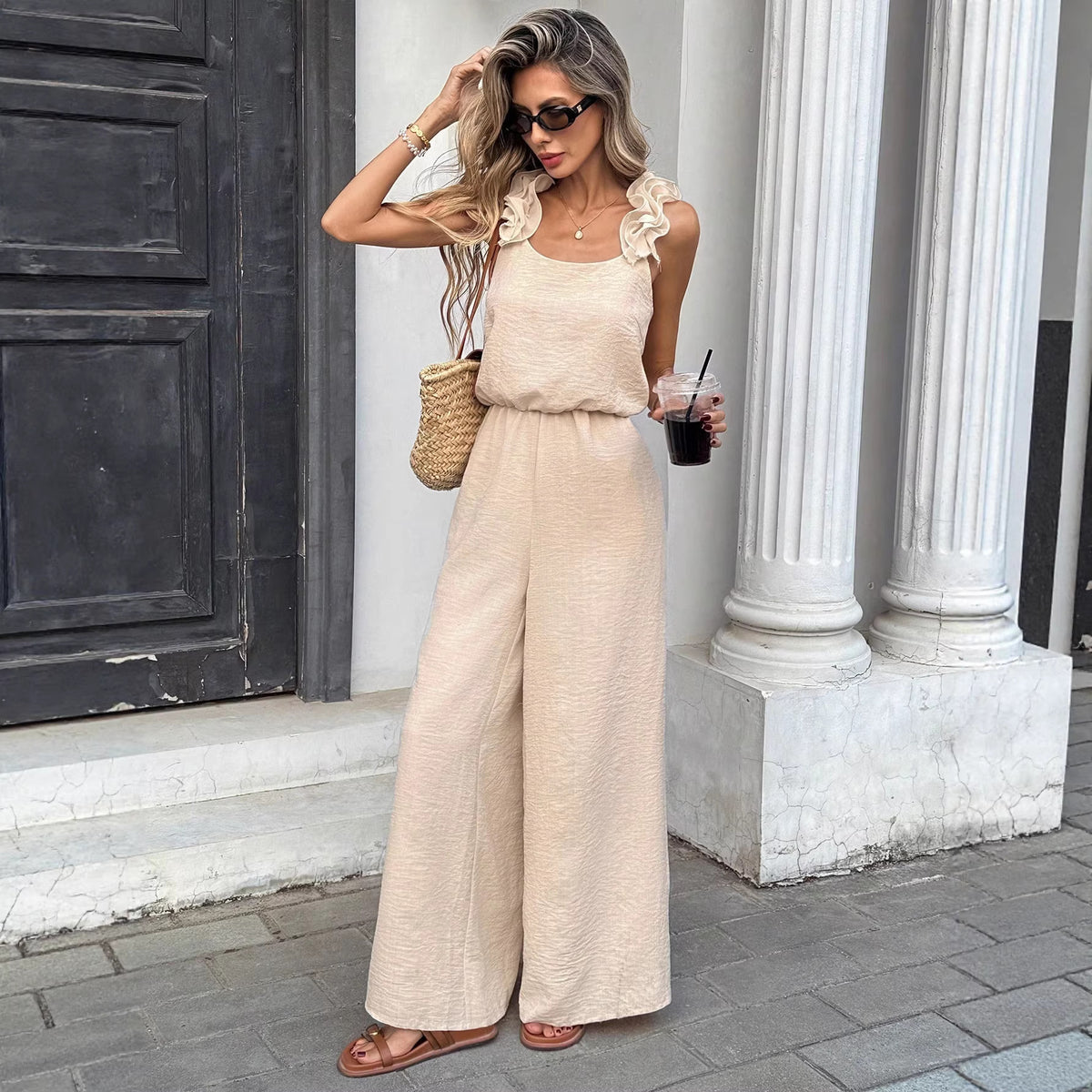Elegance High-Waisted Wide-Leg Ruffle Jumpsuit