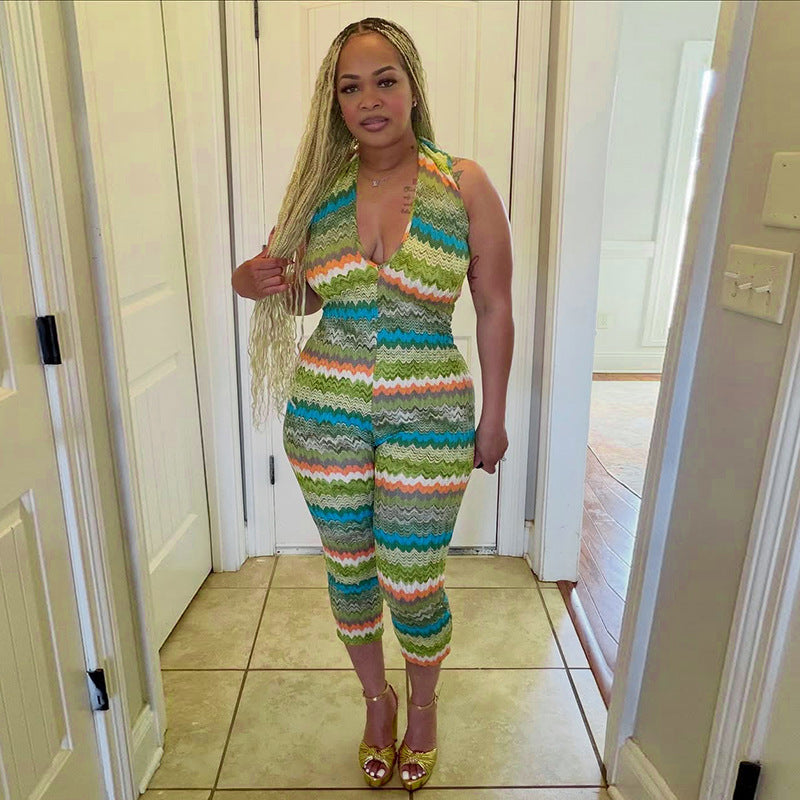 Women's Printed Backless Bodycon Jumpsuit