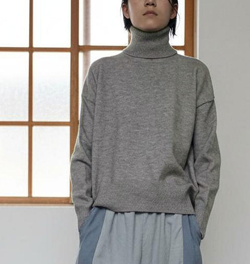 Elegant Commuter Knitted Long-sleeve T-shirt with a High Neck Pullover Sweater