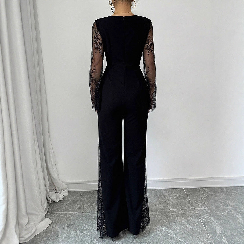 Elegant Lace Long-Sleeve Bodycon Jumpsuit
