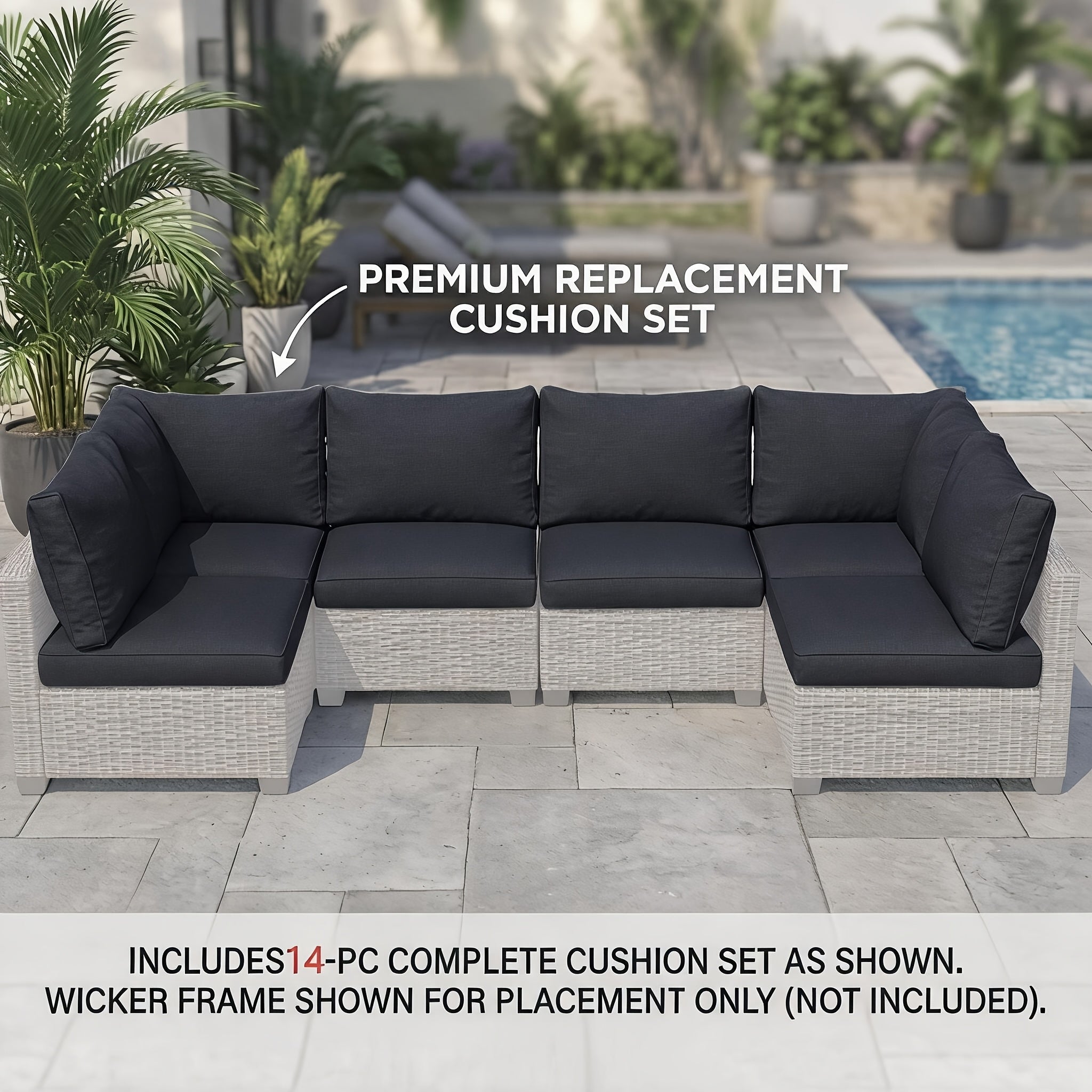 [Outdoor Replacement Cushions] 9/14pcs Outdoor Replacement Cushions for Patio Furniture, Deep Seat Cushions for 4 And 6 Seat Sectional Sofa, Water-Repellent L-Shaped Couch Pads
