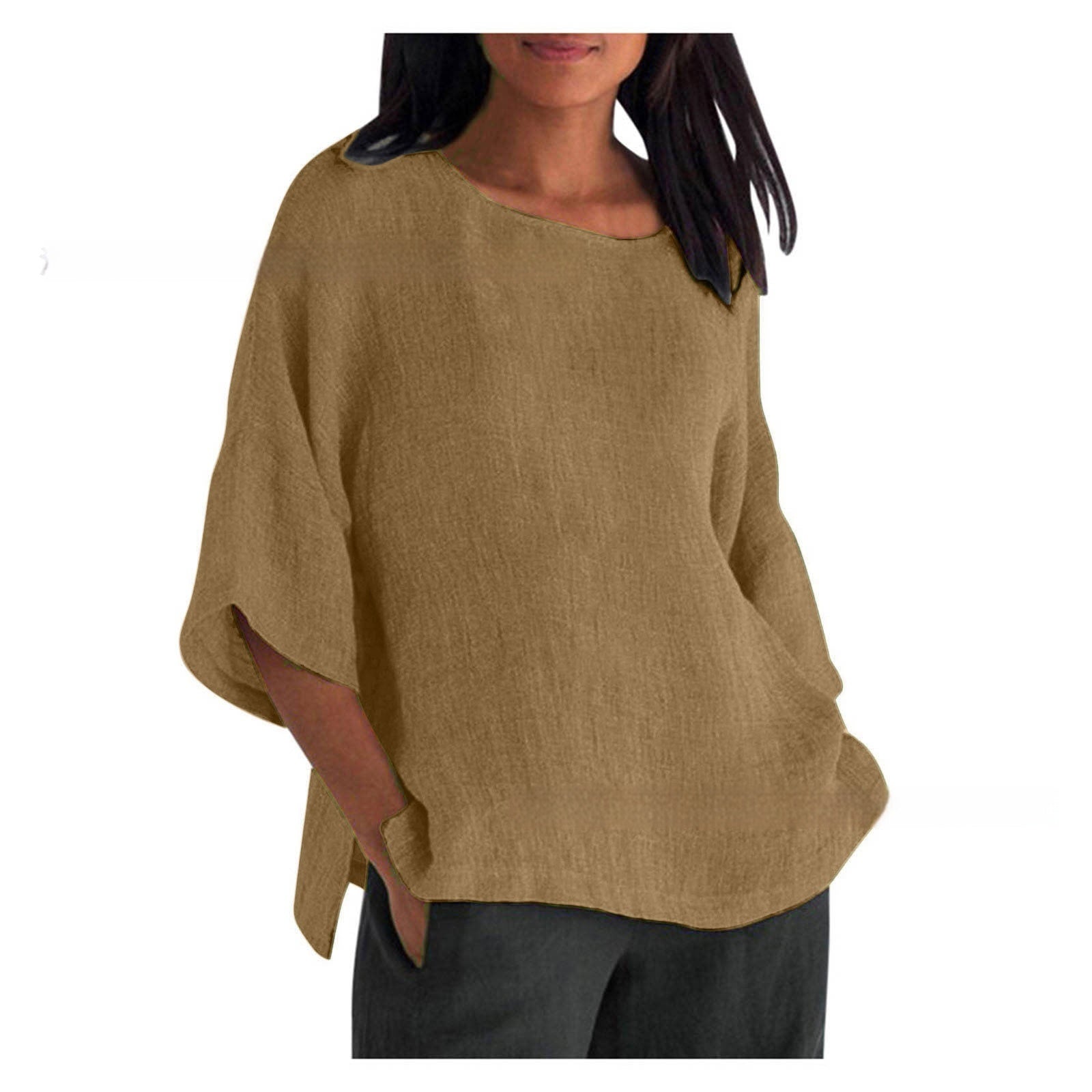 Women's Cotton Linen 3/4 Sleeve Casual Top