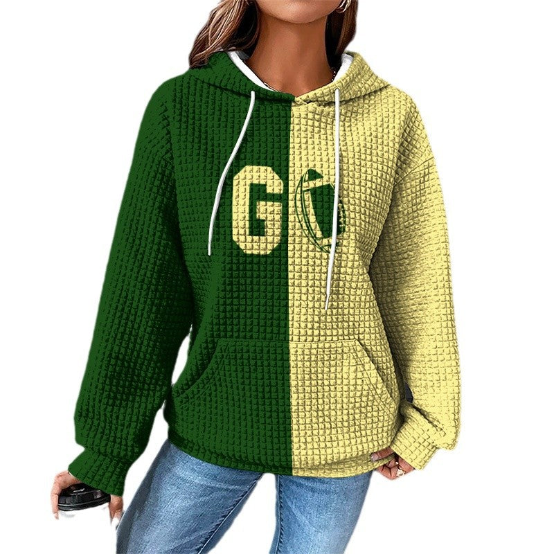 Cozy Waffle Knit Hooded Sweatshirt for Women