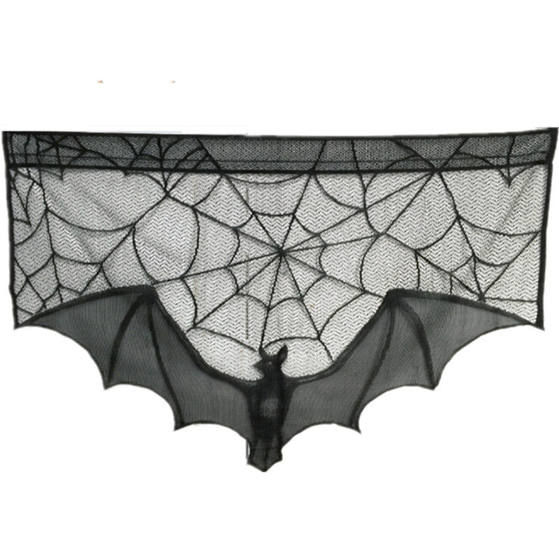 Halloween Black Spider Web Bat Lace Curtain