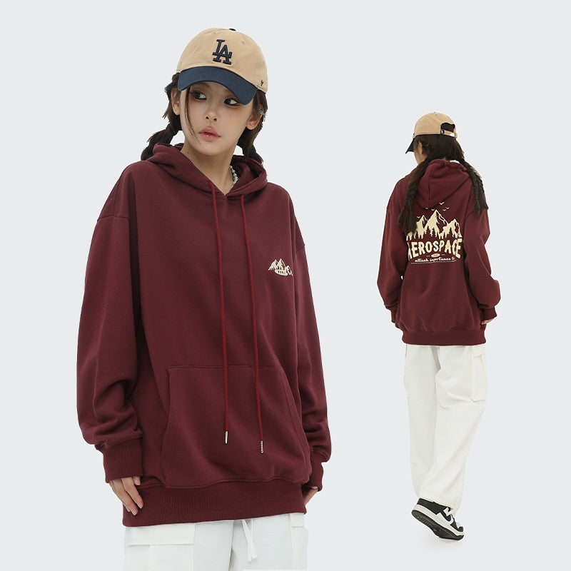 Plus Size Mountain Print Loose Hooded Sweatshirt