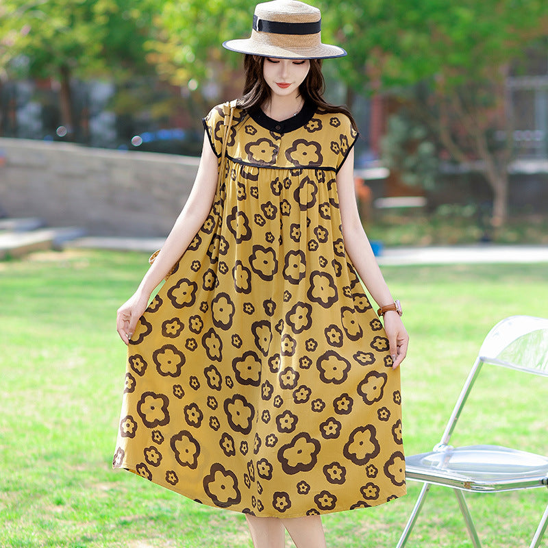 Rayon Floral-print Cotton Silk Dress