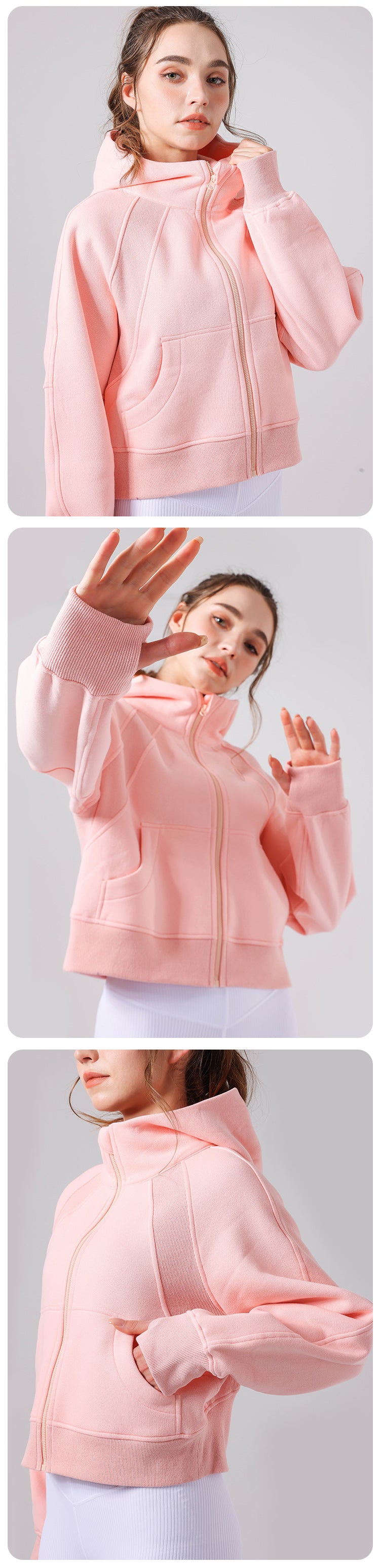 Fleece-Lined Zipper Yoga Hoodie & Casual Sports Top