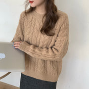Womens Red Twisted Cable-knit Pullover Sweater for Fallwinter