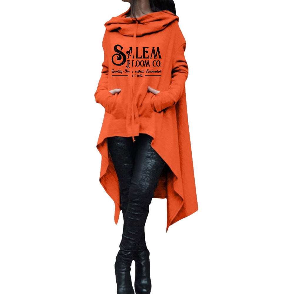 Plus Size Irregular Hooded Sweatshirt Mid-Length Casual Top