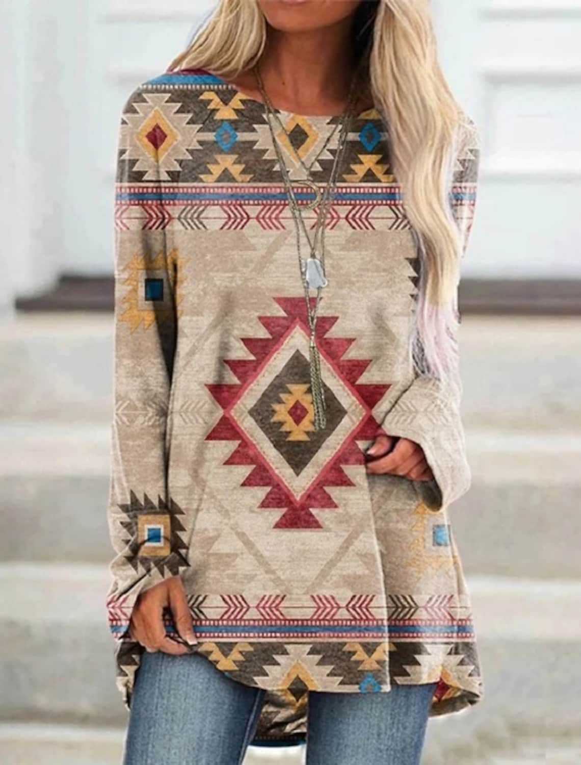 Long T-shirt Dress Retro Ethnic Style