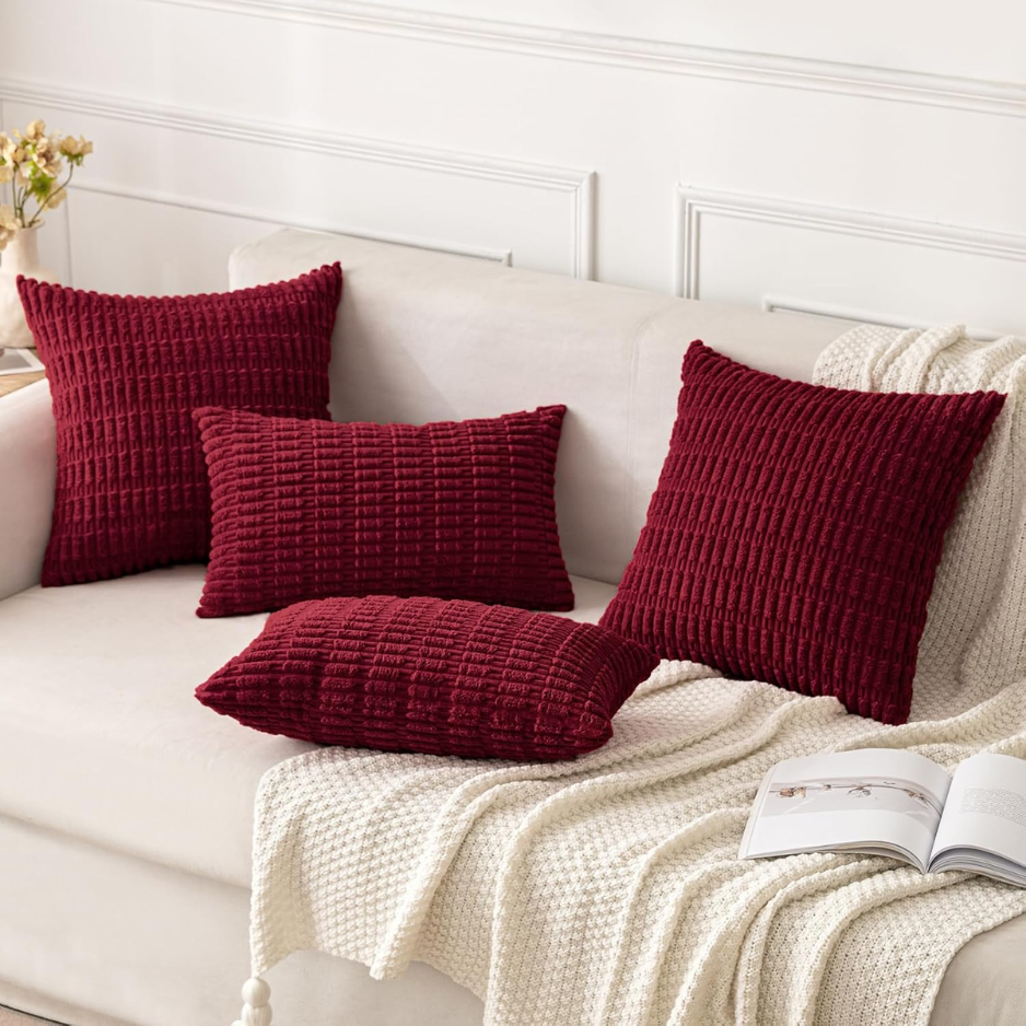 Christmas Corduroy Decorative Throw Pillow Covers 18x18 Burgundy