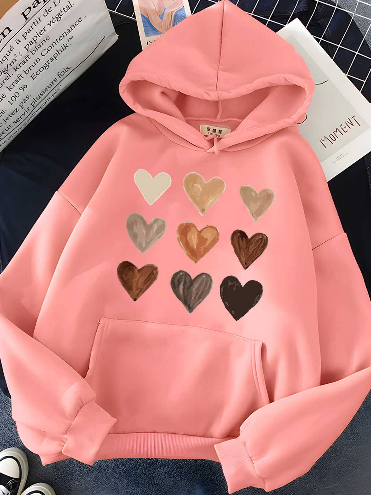 Gradient Heart Print Kangaroo Pocket Cozy Hoodie
