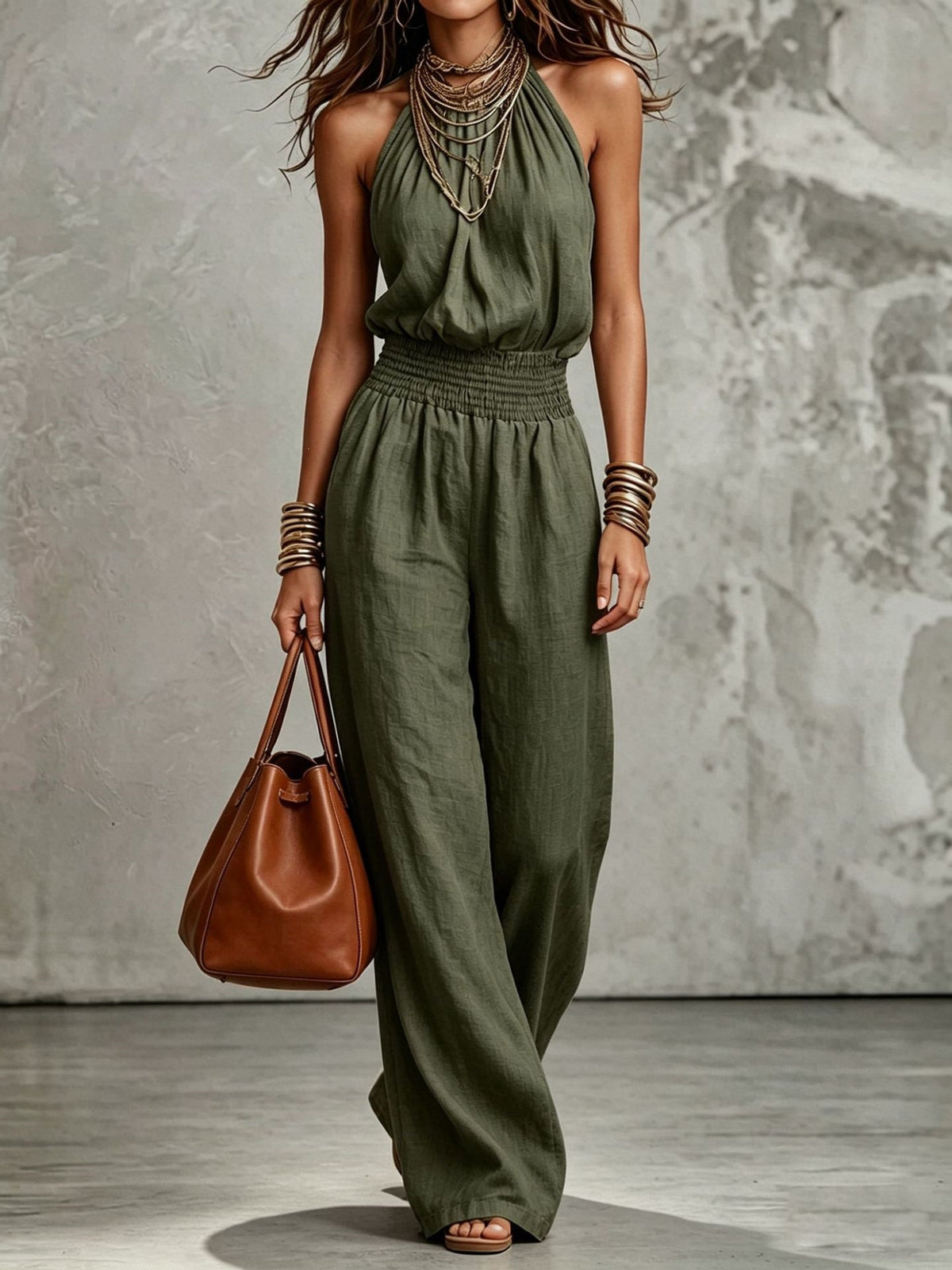 Women's Backless Halter Wide-Leg Jumpsuit