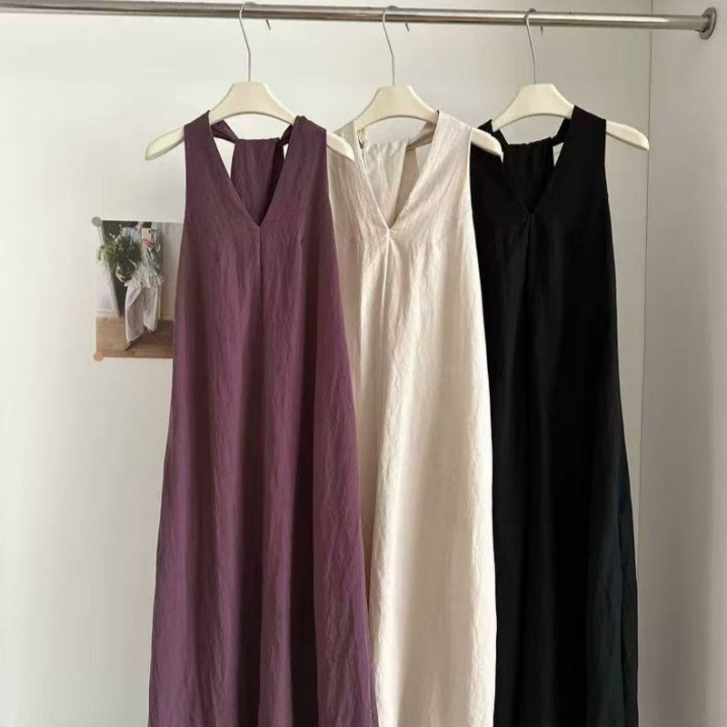 Womens Summer Purple Halterneck Backless V-neck Dress
