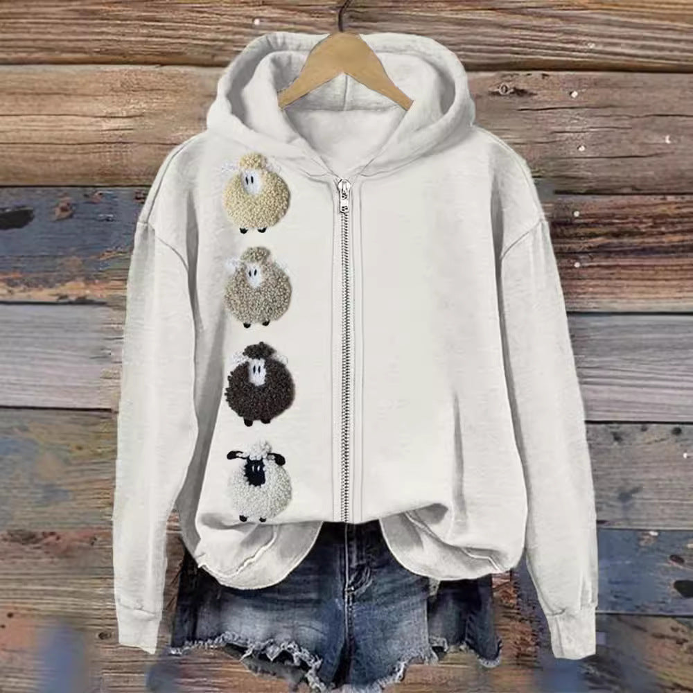 Digital Print Zipper Hooded Sweatshirt