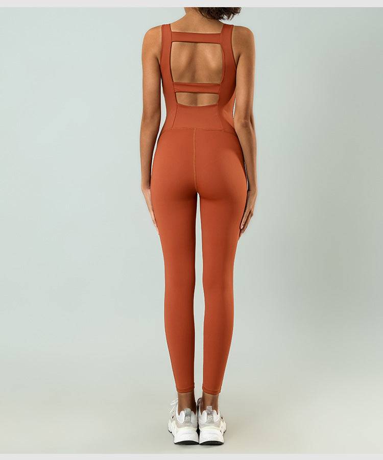 Backless One-Piece Pilates Workout Romper with Chest Pad