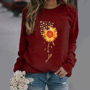 Women's Sunflower Print Long Sleeve Crew Neck Sweater