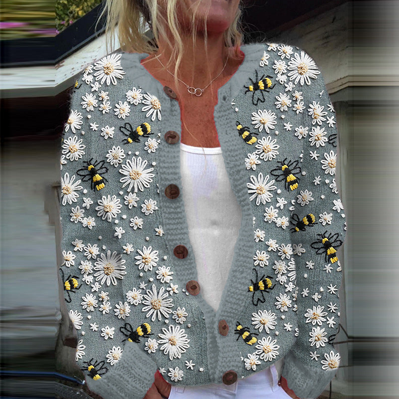 3d Digital Printing Cardigan Knitted Coat