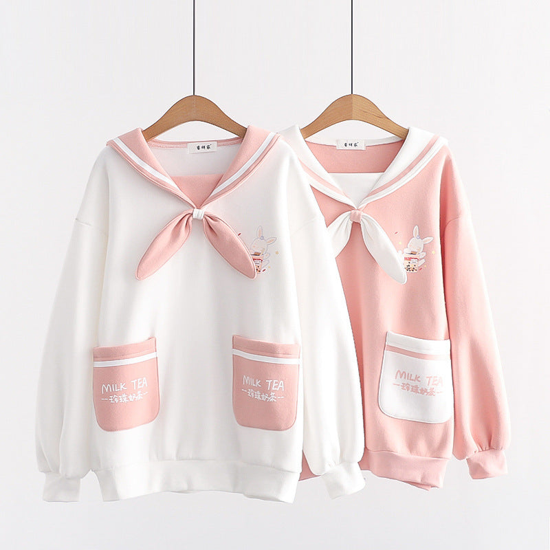 Sweet Rabbit Sailor Bow Brushed Hoodie