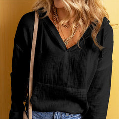Cozy Solid Color Women's Pullover Hoodie with Pocket
