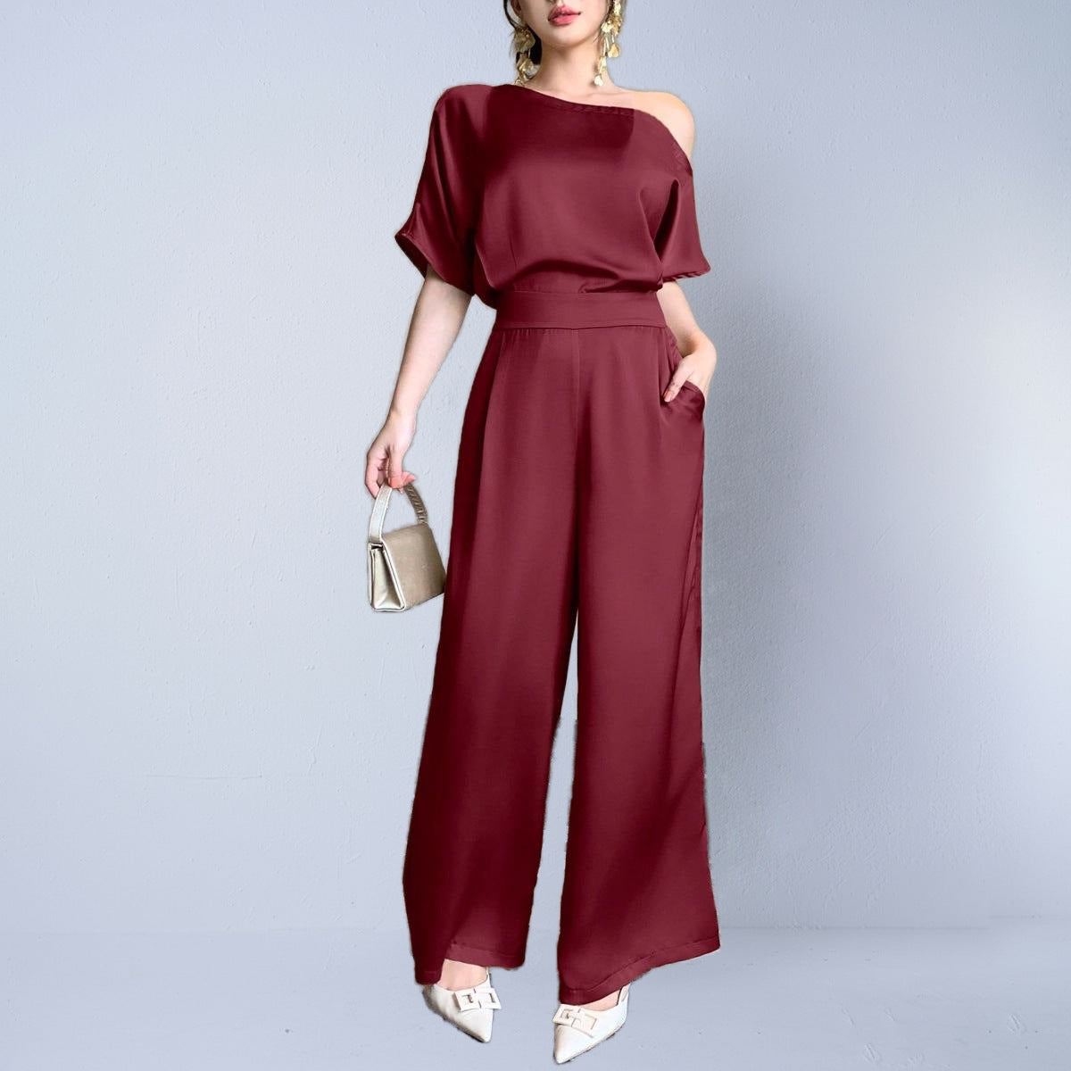 Silky Asymmetrical Elegant Women's Jumpsuit