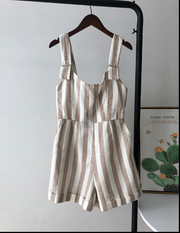 Sexy Backless Striped High-Waist Jumpsuit Shorts