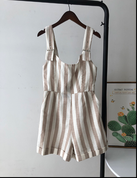 Sexy Backless Striped High-Waist Jumpsuit Shorts