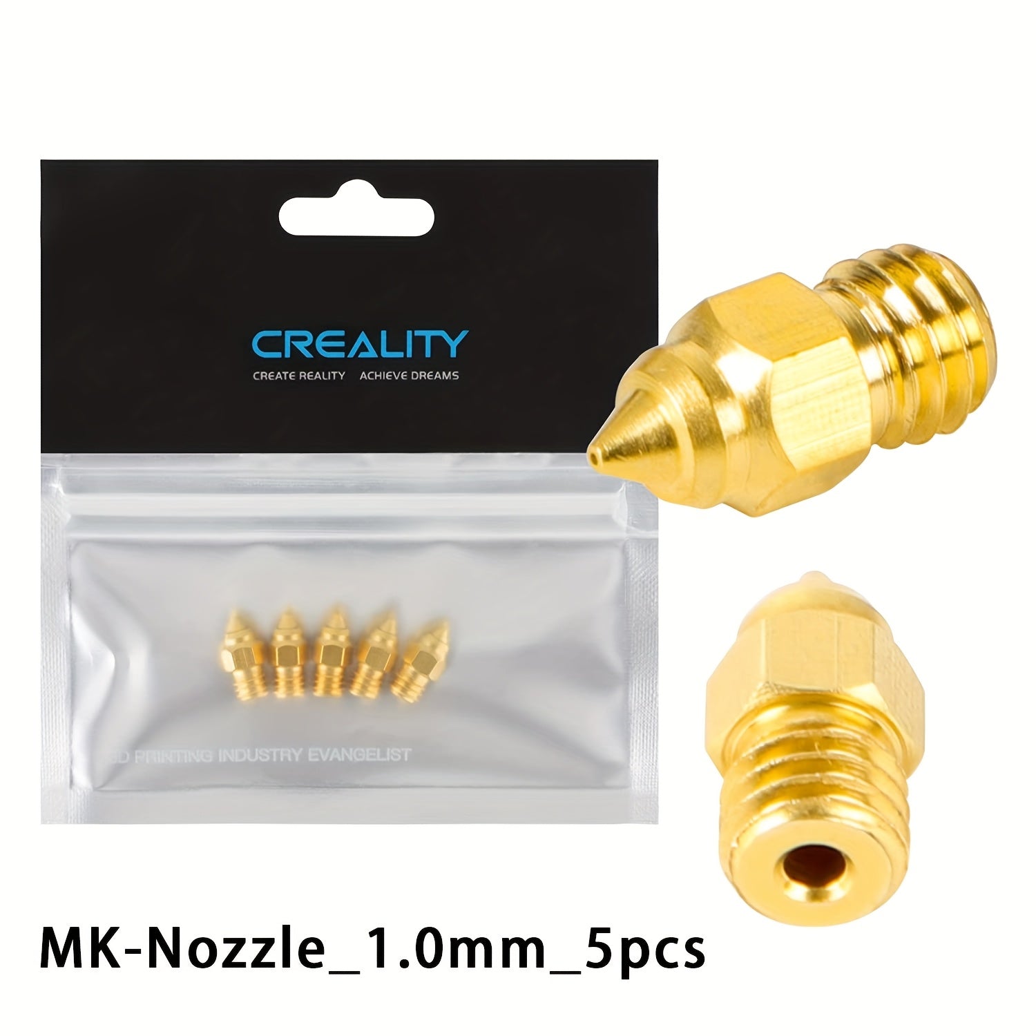 Set of 5 Brass Hotend Nozzles for 3D Printers, Sizes 0.2 mm, 0.4 mm, 0.6 mm, 0.8 mm, and 1.0 mm, Compatible with Creality CR-6 SE, Ender‑3 and Ender‑5 Series