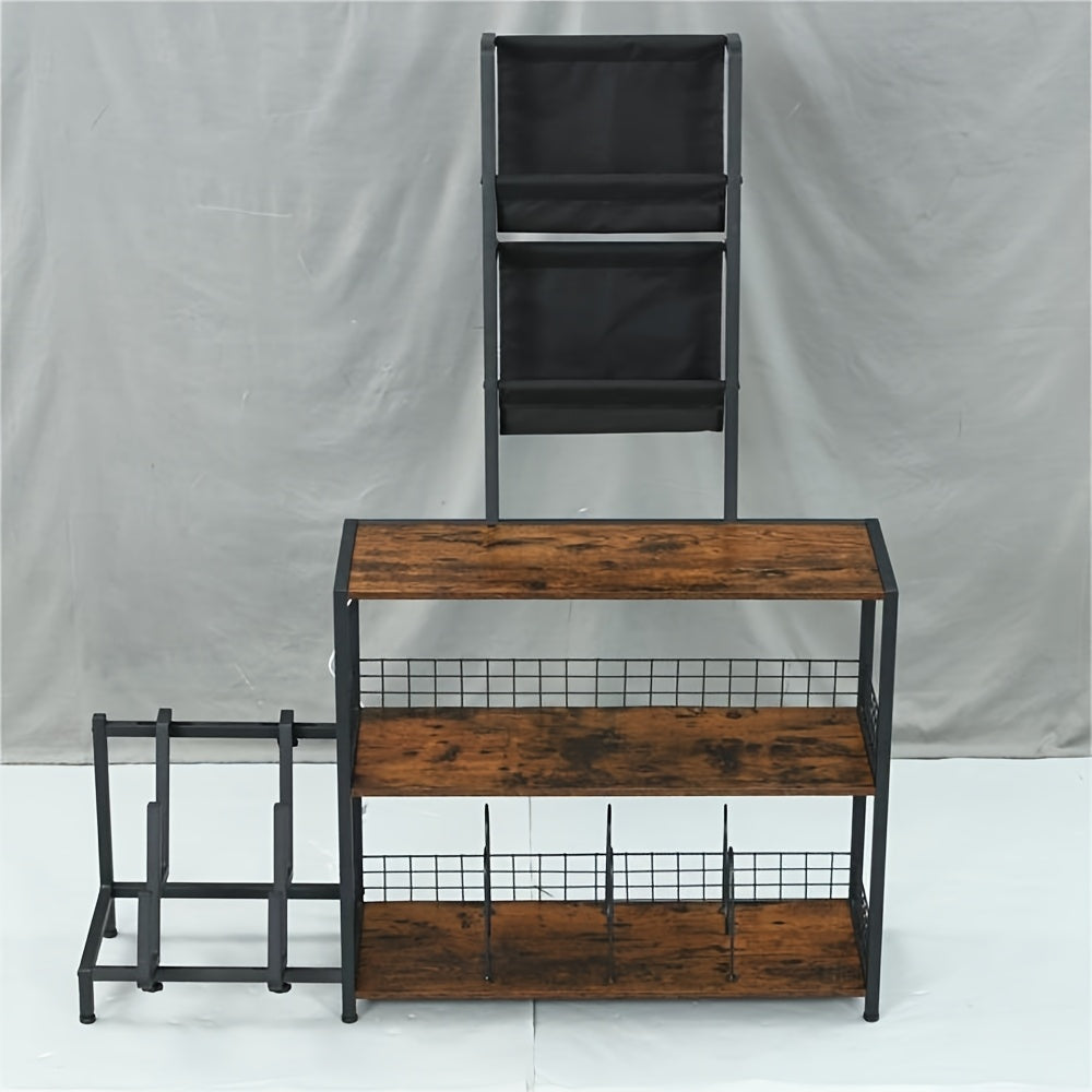Multi‑Function Record Player Stand with Guitar Rack and Vinyl Storage Cabinet