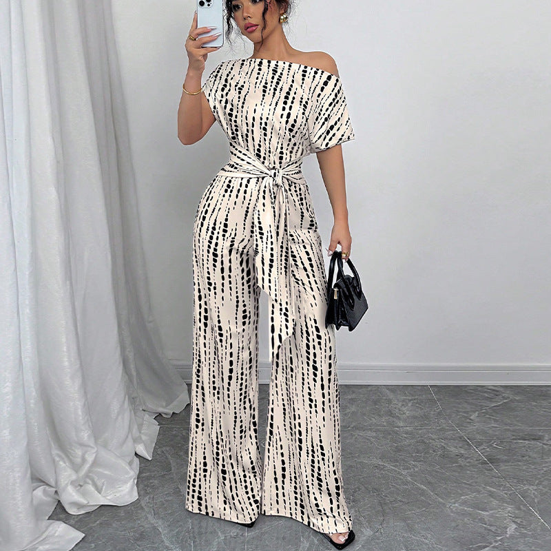 Chic One-Shoulder Wide Leg Vacation Jumpsuit
