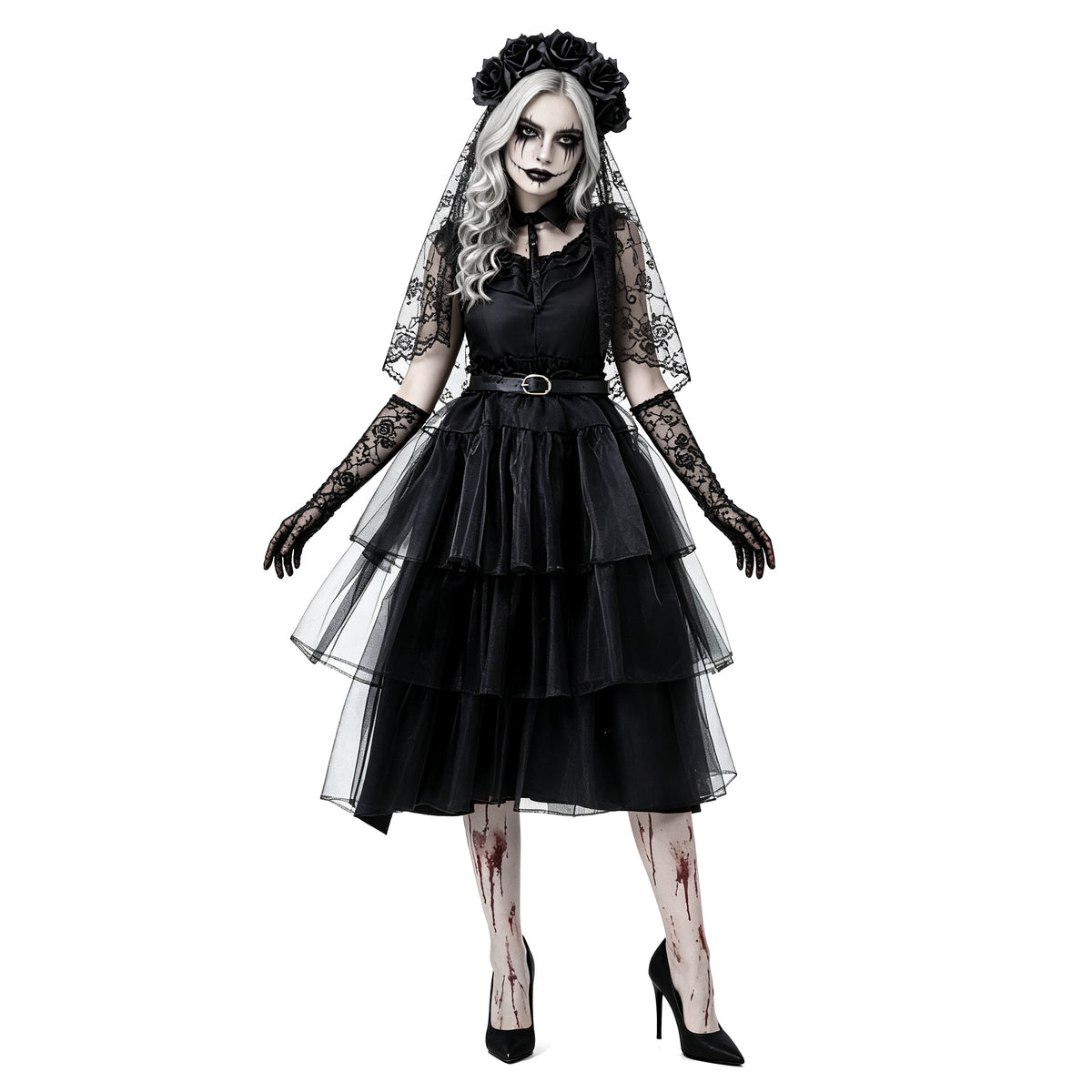 Spooky Zombie Bride Costume Set for Halloween Cosplay